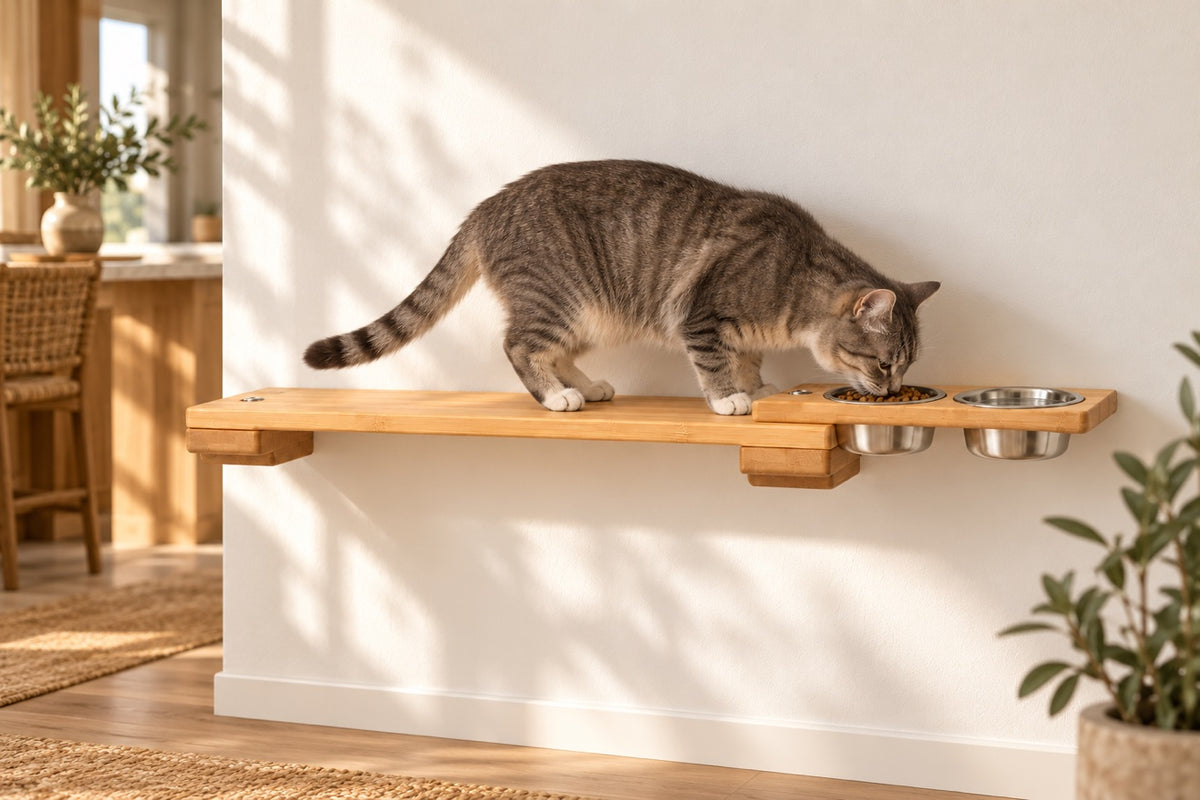 Wall-Mounted Cat Feeding Shelf — 18"